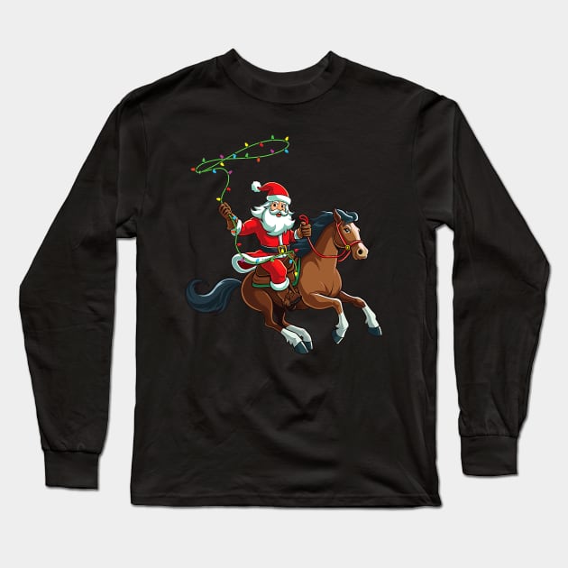 Cowboy Santa Riding A Horse Christmas Funny Long Sleeve T-Shirt by everetto